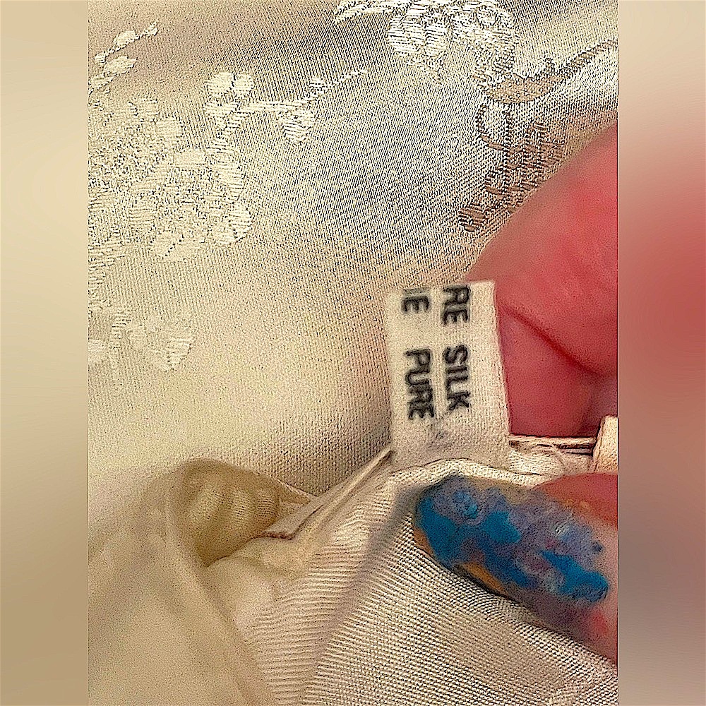 100% silk VTG Chinese 2pc.set S-M NWOT ethnic kimono& pants Satin charmuese - Picture 15 of 16